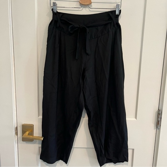 Aller Simplement Pants - Aller Simplement Black Shirred Cropped Wide Leg Pants Sm/Med